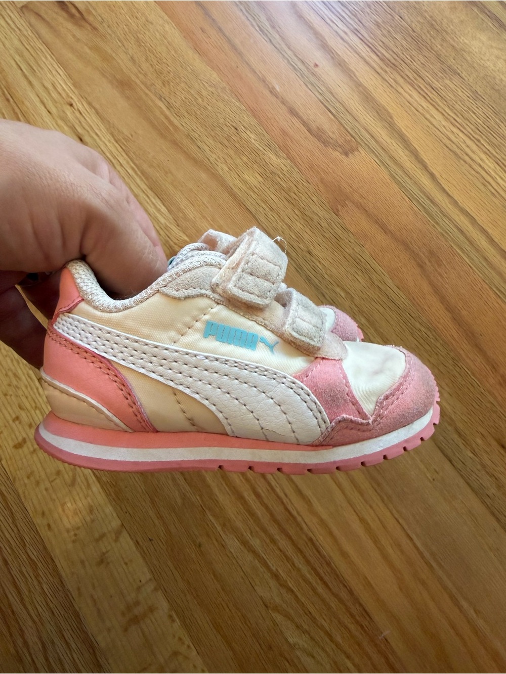 Puma Kids Pink and Cream Velcro Athletic Sneaker